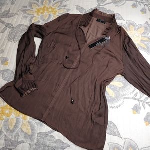 Tahari Long Sleeve Brown Blouse